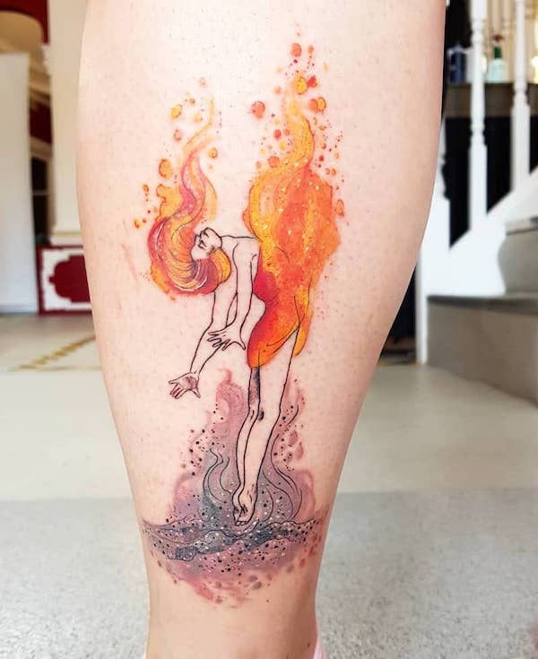Tatuaggio della dea ardente by @milky_tattoodles