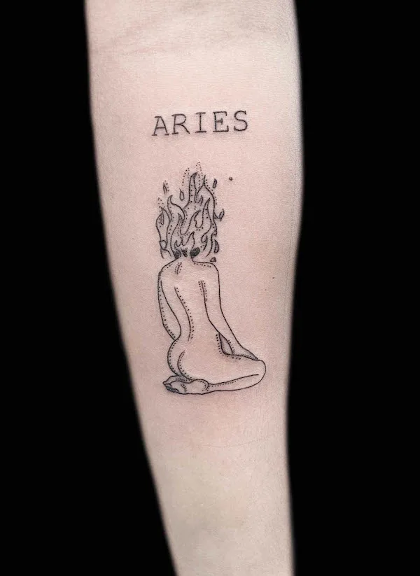 Ragazza in fiamme tatuaggio by @darkmagicmagazine