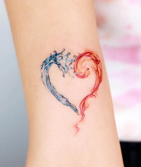 Tatuaggio acqua e fuoco di @guseul_tattoo