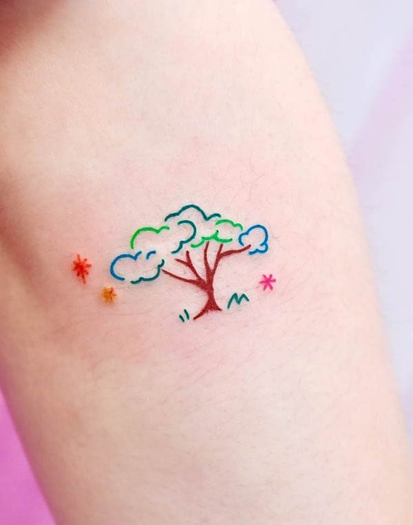 Tatuaggio di un albero carino e semplice di @soy_tattoo