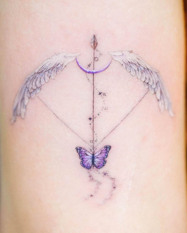 Tatuaggio con ala di angelo e freccia di @h_appytattoo