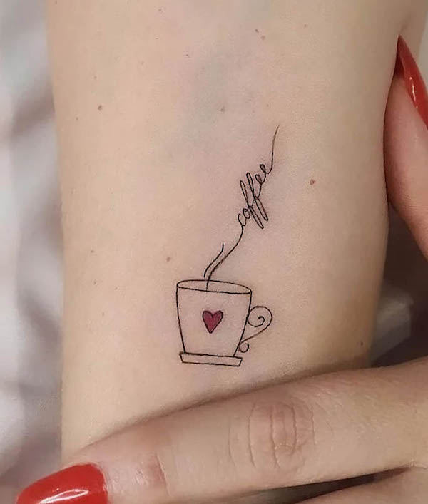Tatuaggio Love for coffee script di @mzaragozatattoo