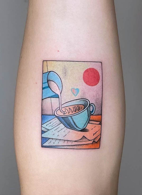 Tatuaggio con pittura al tramonto e caffè di @liang_0711