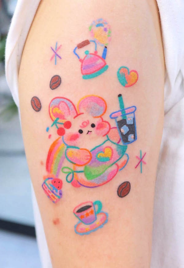Tatuaggio coniglio e caffè di @sisi.lovelove