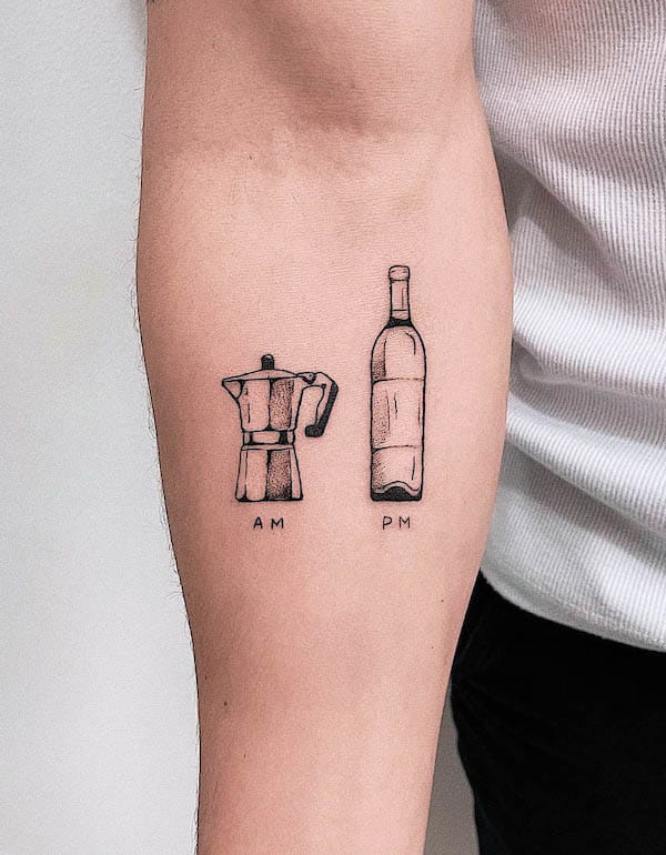 Am Pm caffè e vino tatuato da @cadinktattoo