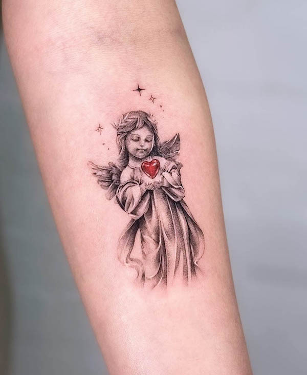 Angelo e cuore tatuato da @ito_tat