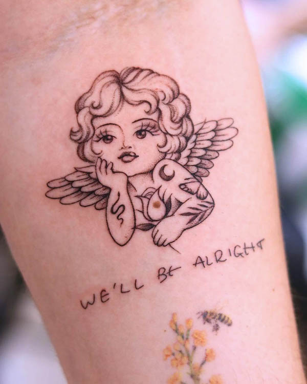 Tatuaggio carino con citazione di angelo da @honey_im_home_tattoo