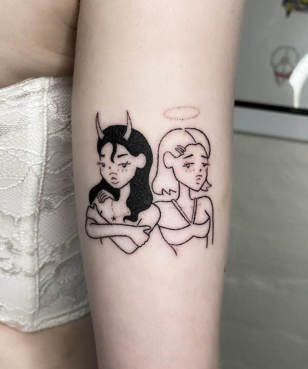Tatuaggio Angelo e diavolo Gemelli di @lazytattoos