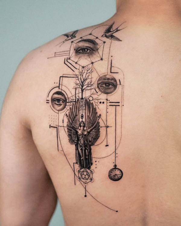 Tatuaggio angelo intricato di @sametyaman.ink