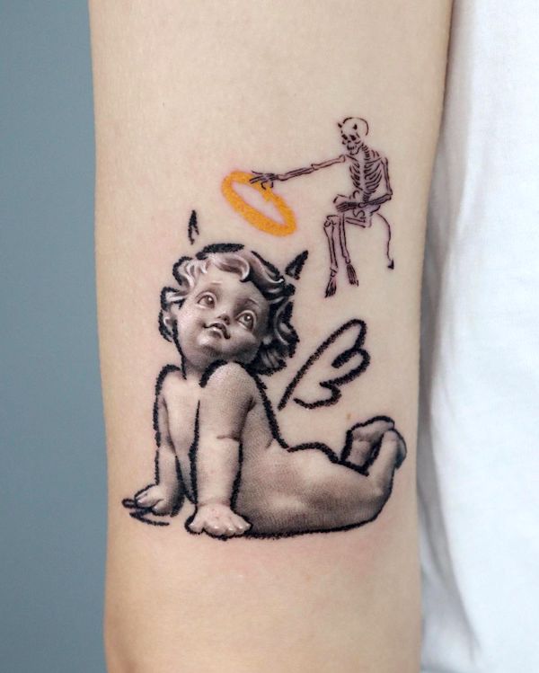 Tatuaggio di @yan2_ta2 con un simpatico angelo bambino
