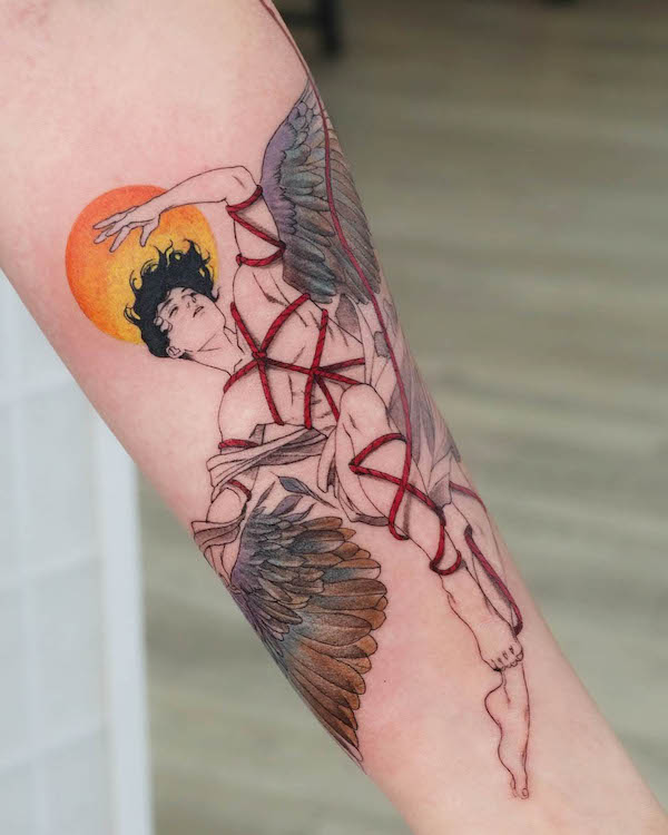 Tatuaggio di @hemi_tattoo con angelo caduto in versione anime