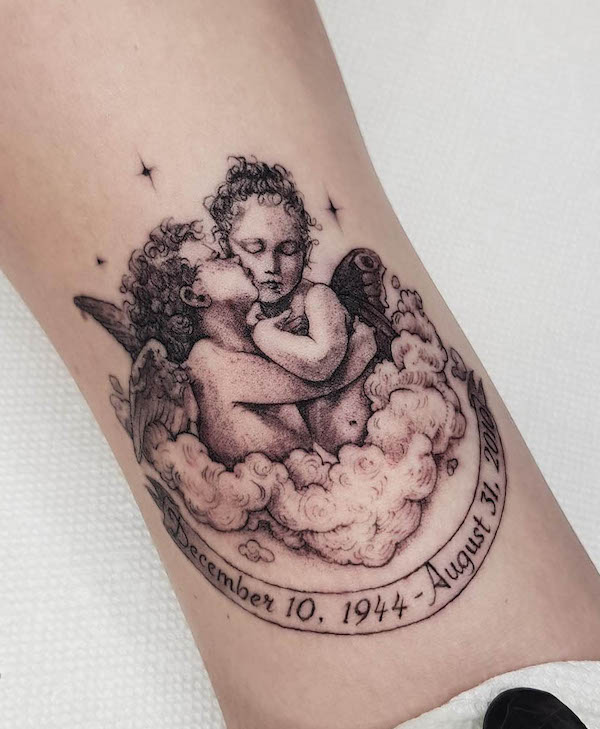 Tatuaggio angelo commemorativo realistico di @dallasconte