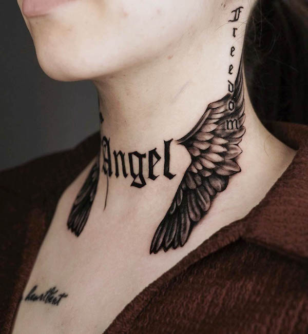 Angelo tatuaggio sul collo da @sahar_needleman.tattoo
