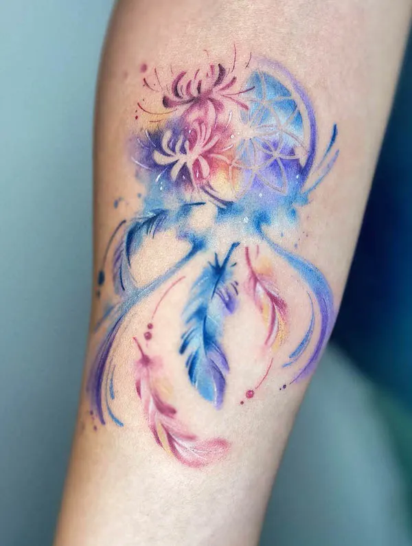 Tatuaggio acquerello acchiappasogni di @soul_asylum016