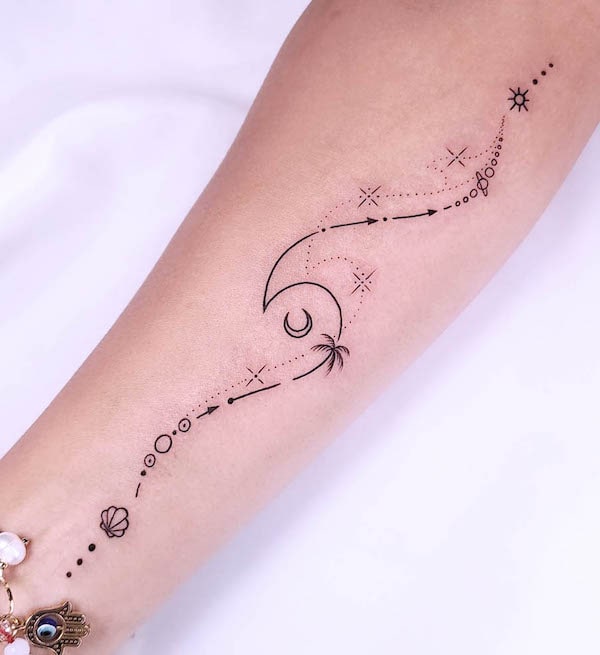 Tatuaggio ornamentale con stelle e onde di @evild4n