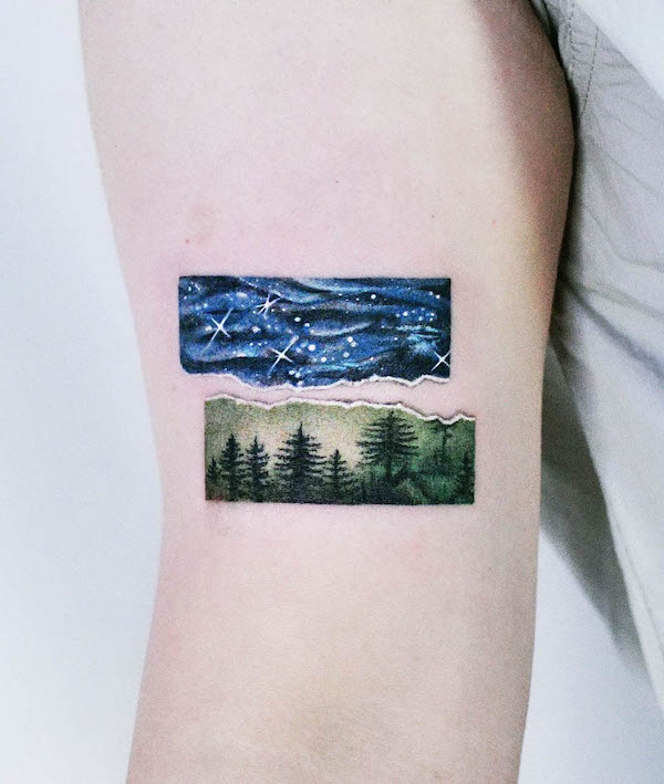 Tatuaggio Wave and Forest di @thistle.tattoo