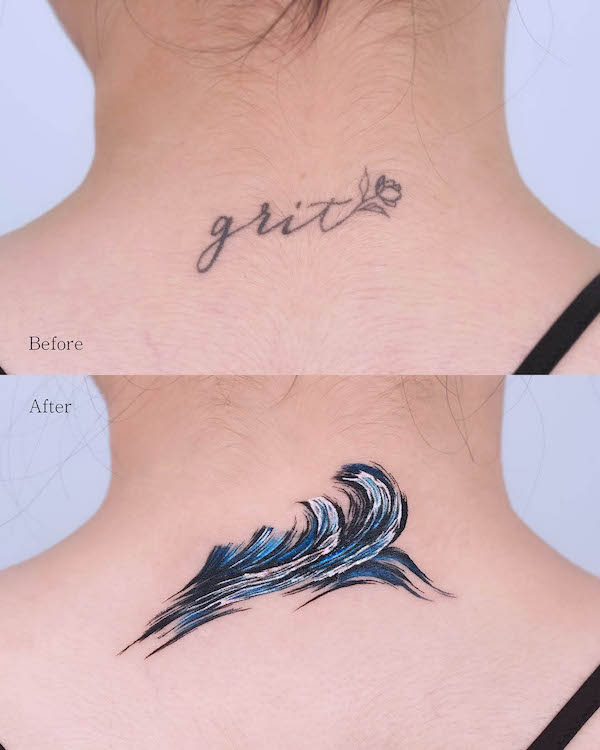 Tatuaggio con copertura a onde di @tattooist_zela