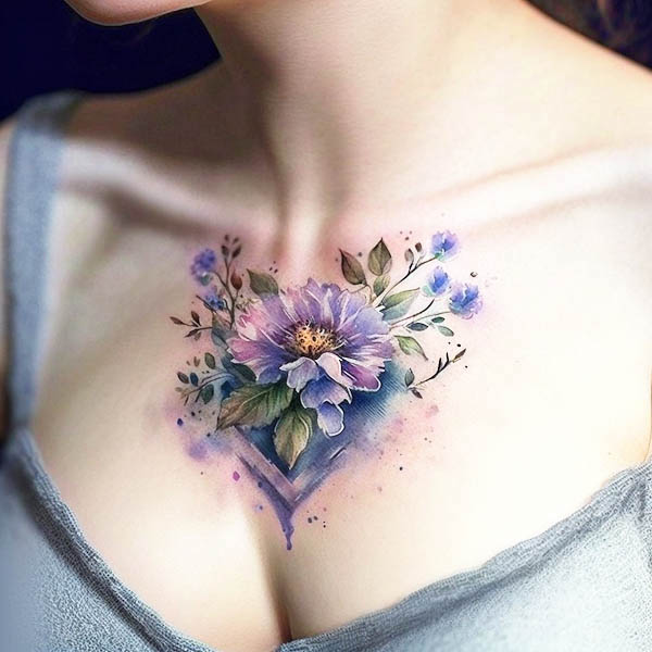 Fiori acquerello tatuaggio sul petto per le donne