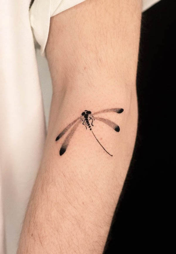 Tatuaggio semplice a gradiente di libellula di @dahan.orient