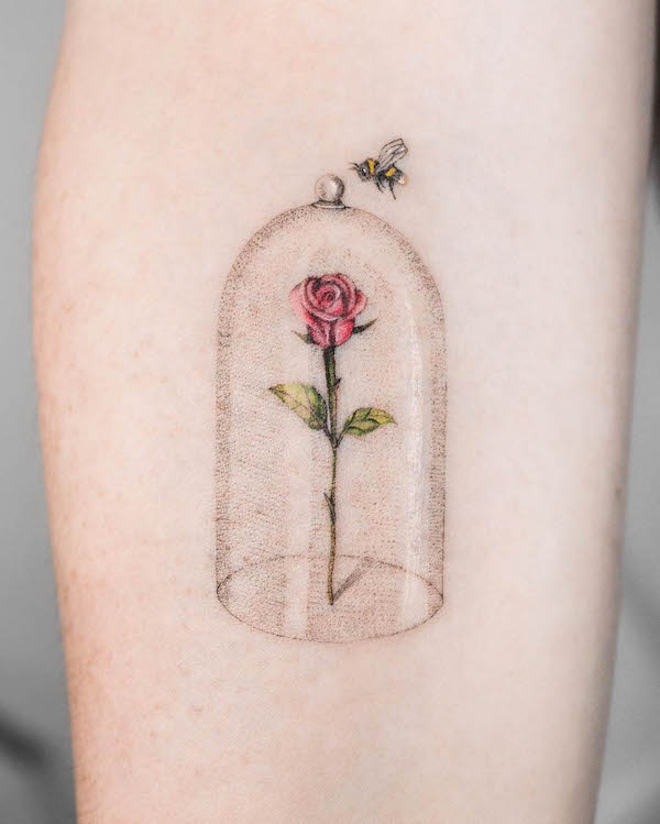 Rosa in una cupola di vetro di @cavalcante_art