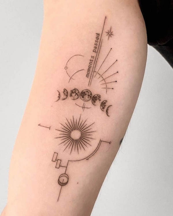 Tatuaggio con fasi solari e lunari di @maro_ink