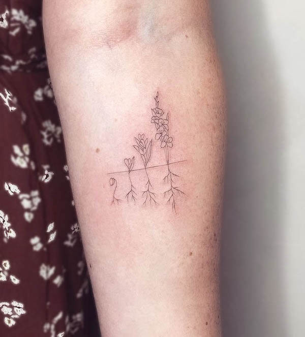 Tatuaggio con simbolo di crescita delle piante di @rootstattoo