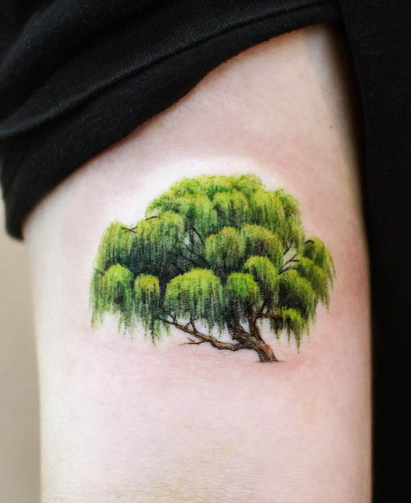Tatuaggio vibrante di betulla sulla crescita di @ch.tattoo.ahn
