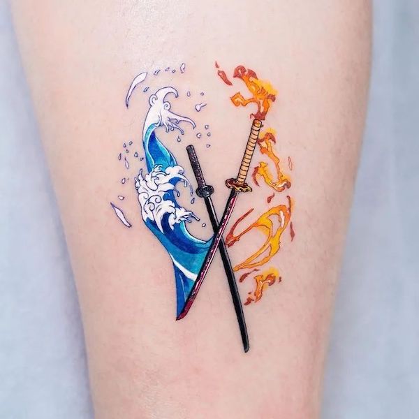 Tatuaggio con acqua e fuoco di @coldchillchild