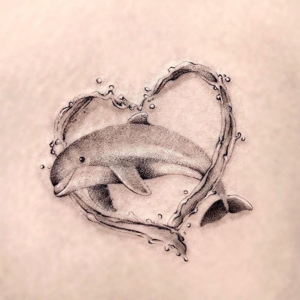 Tatuaggio delfino con salto nel vuoto di @jannabi_tat
