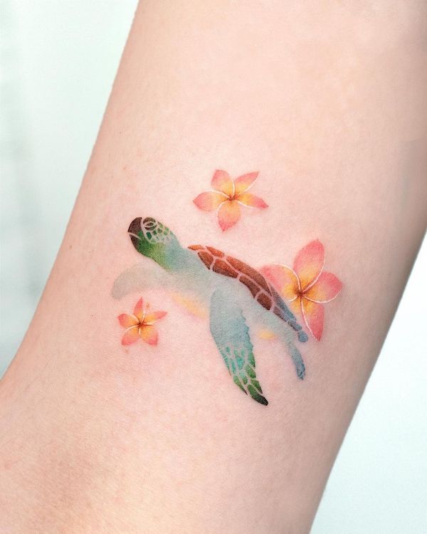 Tatuaggio Girly flowers and turtle di @studiobysol