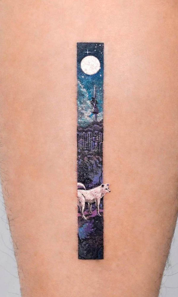 Tatuaggio al lupo e al chiaro di luna di @tattooist_eq