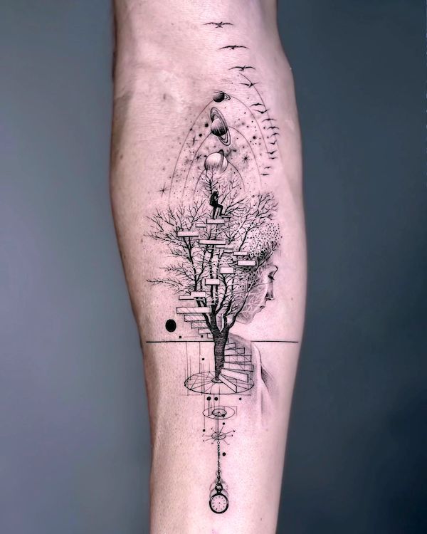 Intricato tatuaggio dell'albero della vita di @_johnmonteiro