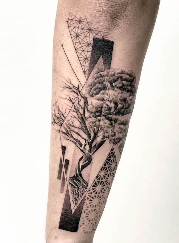 Tatuaggio intricato dell'albero della vita sull'avambraccio di @june_alison