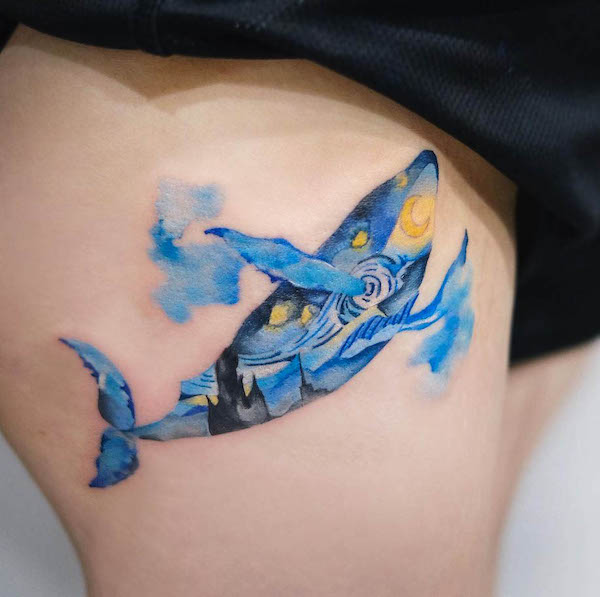 Tatuaggio Van Gogh whale di @ching_artist