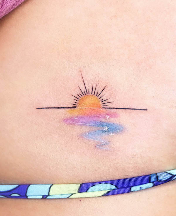 Tatuaggio con acquerello all'alba di @tattooist_namoo
