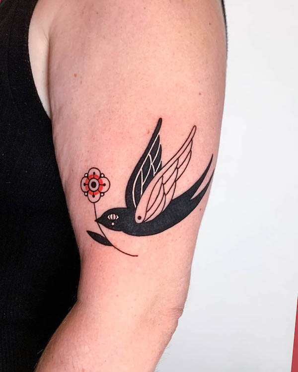 Semplice tatuaggio di colomba in bianco e nero di @aluna.tattoo