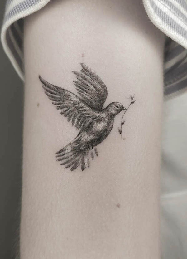 Realismo colomba tatuaggio da @_cath.art_.ic_
