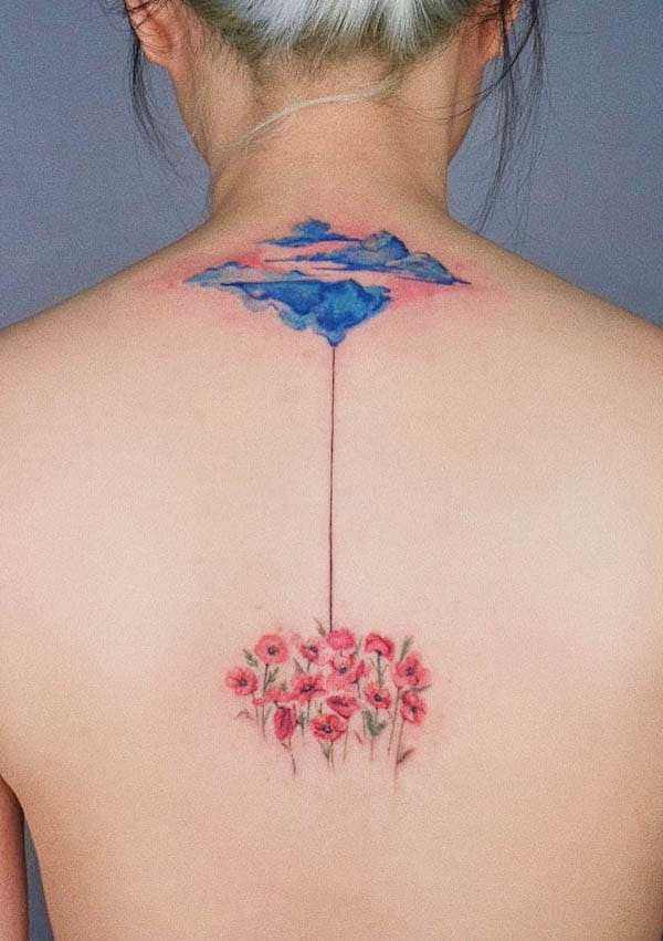 Tatuaggio Fiori e cielo di @k_inx