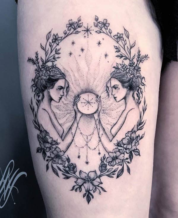 Tatuaggio Gemini witches di @laura_rock_steady
