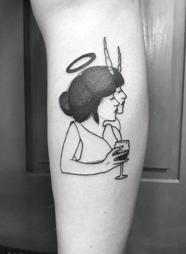 Tatuaggio Angolo e diavolo di @jovinotattoo