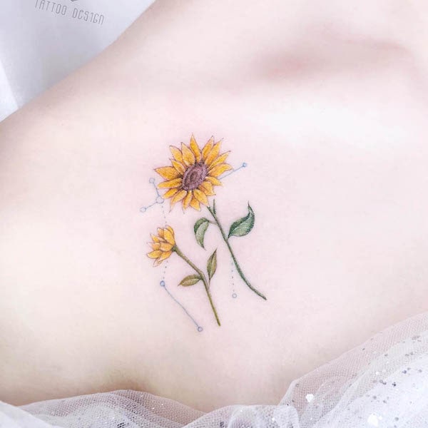 Tatuaggio Sunflower Gemini di @bel_tattoo