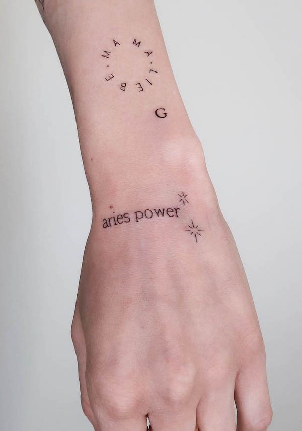 Tatuaggio con citazione dell'Ariete da @nadelhaft.tattooatelier