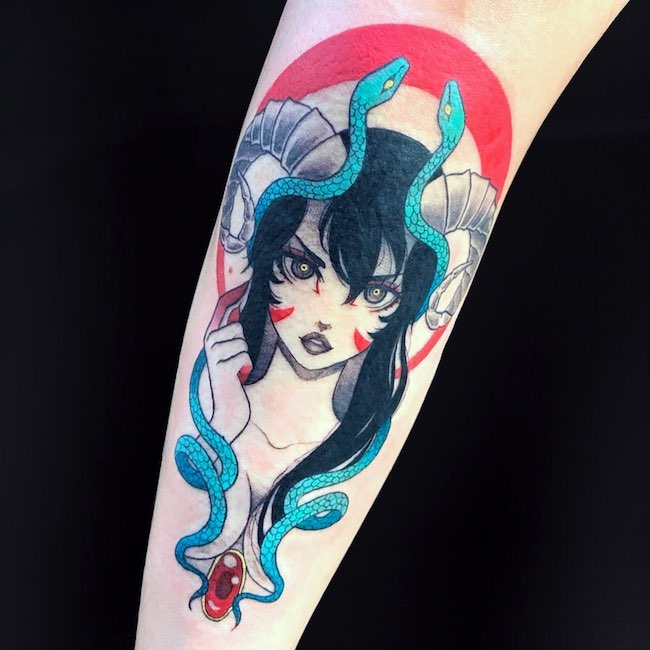 Tatuaggio a fumetti giapponesi per l'Ariete di @catnoname