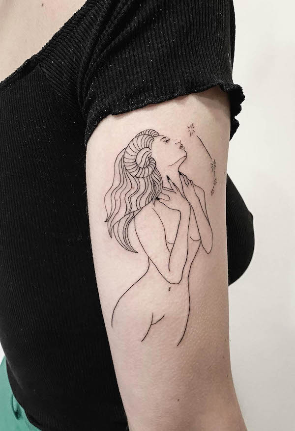 Splendido tatuaggio dell'Ariete per le donne da @ink.nari_