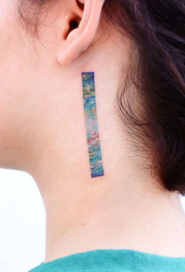 Tatuaggio sul collo Monet Waterlilies di @eunyutattoo