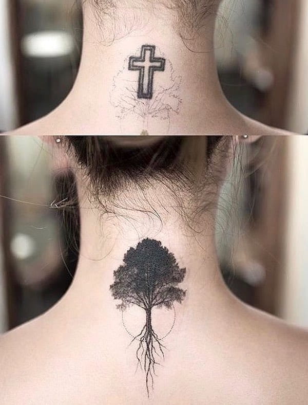 Tatuaggio con copertura dell'albero della vita di @bodyartmag