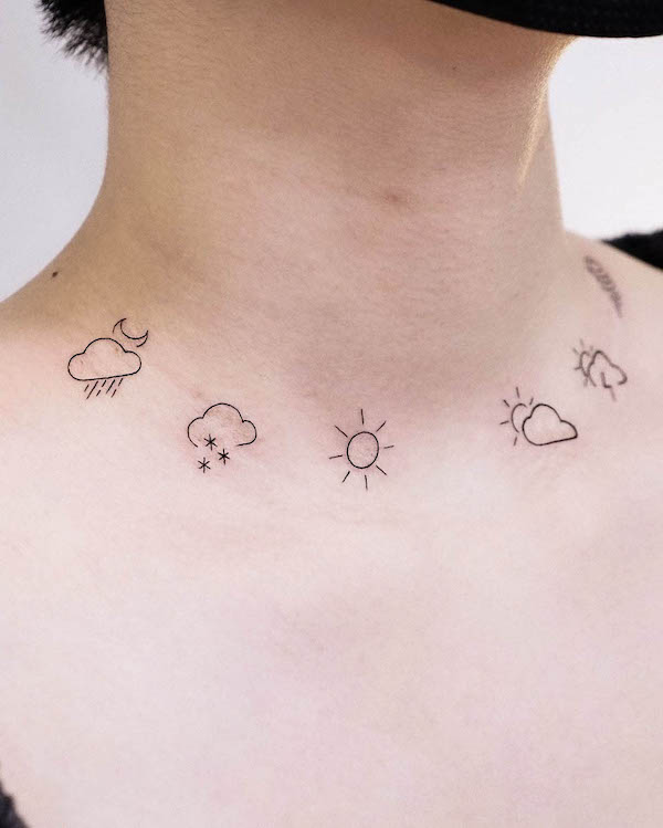 Tatuaggio di collana con piccoli simboli di @ziv_tattooer
