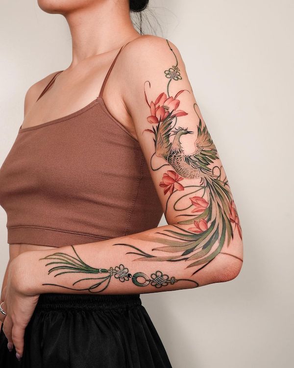 Tatuaggio Phoenix a manica intera di @tattooist_sion