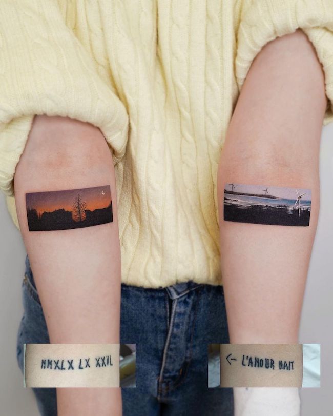 Tatuaggi di lettere in un paesaggio di @studiobysol