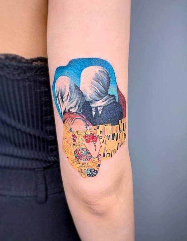 Tatuaggio di René Magritte e Gustave Klimt di @_sgushonka_